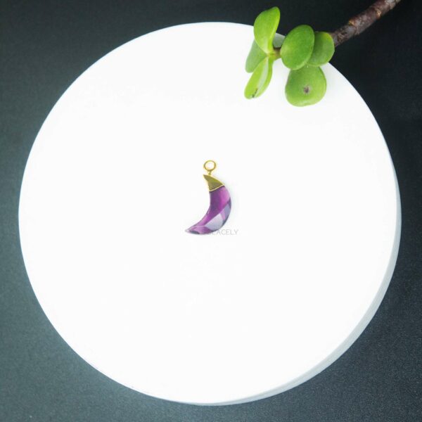 Amethyst Moon Shape Electroplated Pendant - Image 4