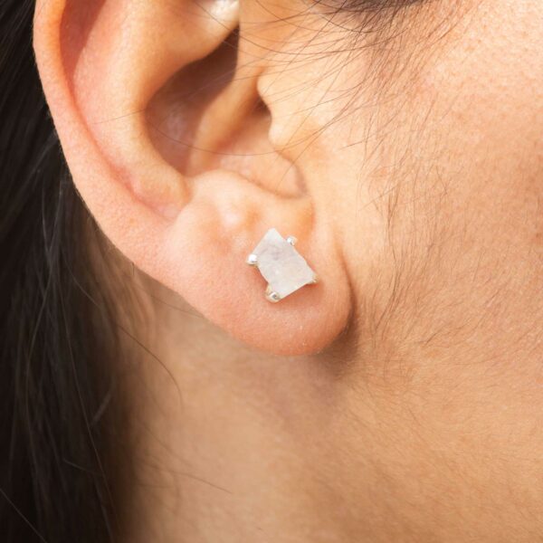 Raw Moonstone Sterling Silver Earrings - Image 2