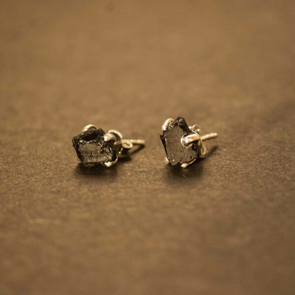 Raw Black Tourmaline Sterling Silver Earrings - Image 3