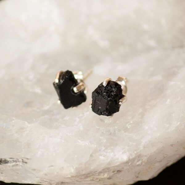 Raw Black Tourmaline Sterling Silver Earrings - Image 2