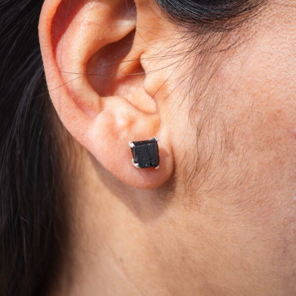 Raw Black Tourmaline Sterling Silver Earrings - Image 4
