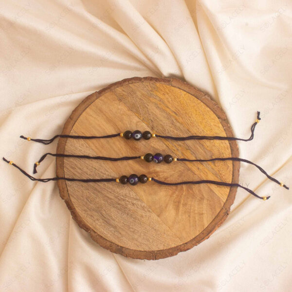 Evil Eye And Black Tourmaline Beads Rakhi