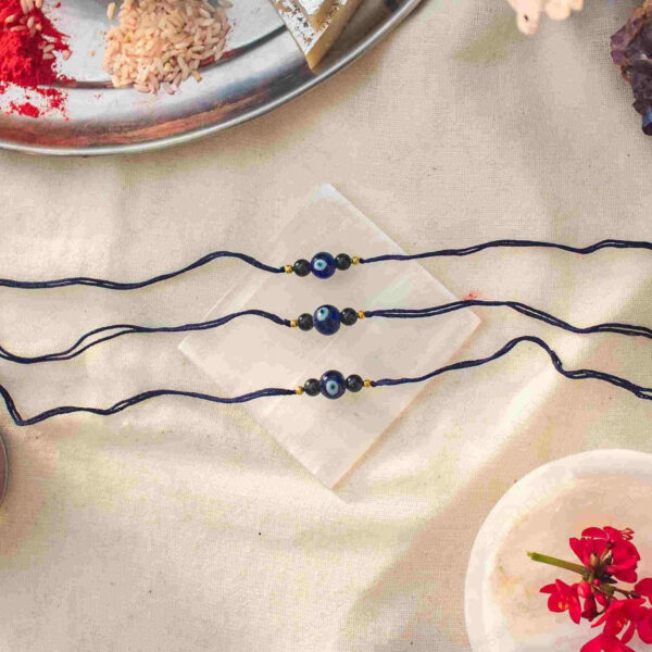 Evil Eye And Black Tourmaline Beads Rakhi - Image 3
