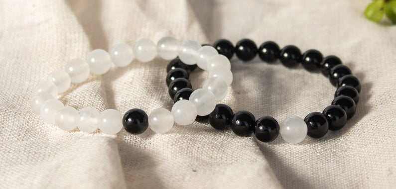 Moonstone & Black Tourmaline Couple Bracelet