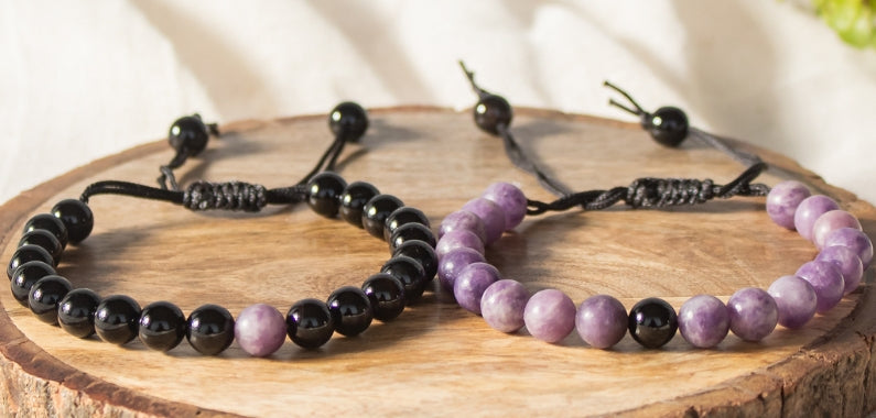 Black Tourmaline and Lepidolite Couple Bracelet
