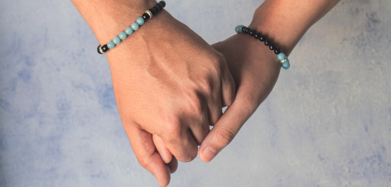 Aquamarine and Black Tormaline Couple Bracelets