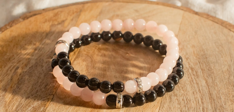 Rose Quartz and Black Tourmaline Bracelets