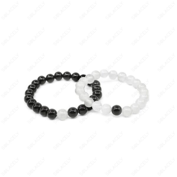 Moonstone and Black Tourmaline Couple Bracelets-8mm Beads - Image 3