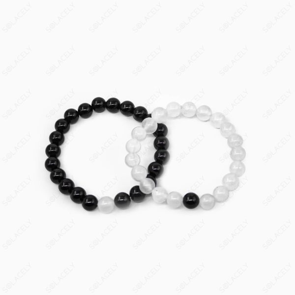 Moonstone and Black Tourmaline Couple Bracelets-8mm Beads - Image 7