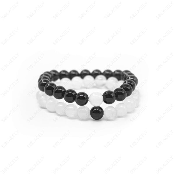 Moonstone and Black Tourmaline Couple Bracelets-8mm Beads - Image 5