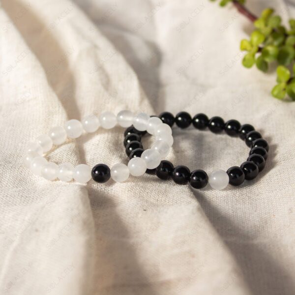Moonstone and Black Tourmaline Couple Bracelets-8mm Beads - Image 8