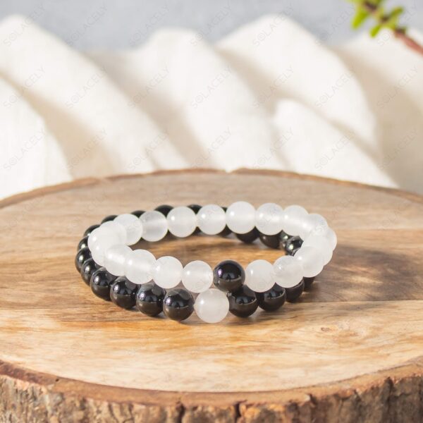 Moonstone and Black Tourmaline Couple Bracelets-8mm Beads - Image 6