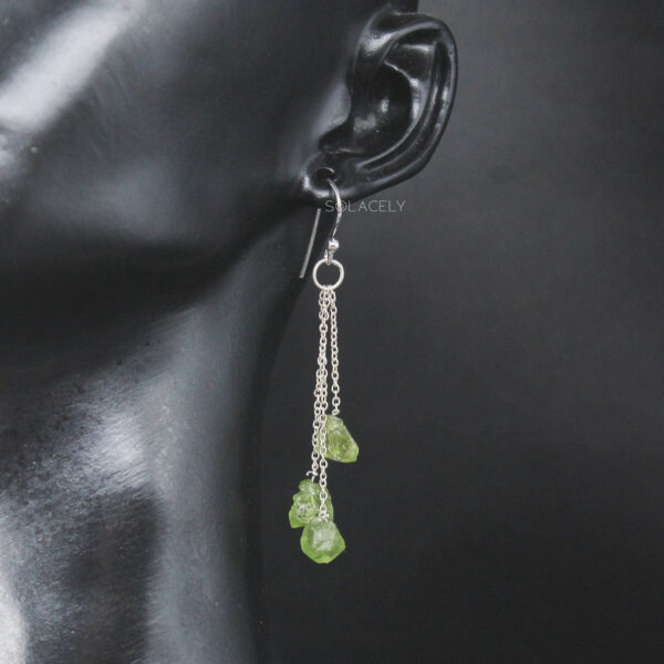 Peridot Triple Chain Drop Earrings - Sterling Silver - Image 5