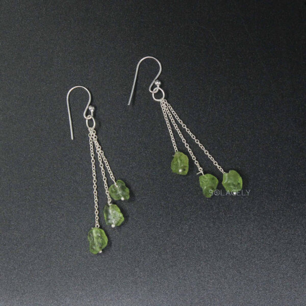 Peridot Triple Chain Drop Earrings - Sterling Silver - Image 3