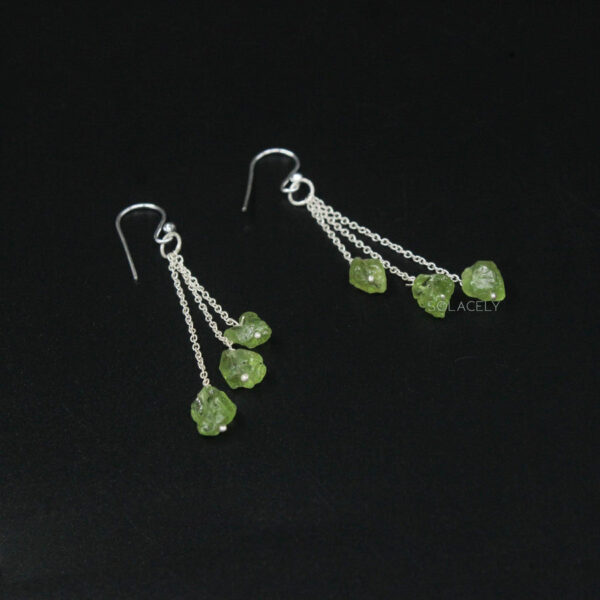 Peridot Triple Chain Drop Earrings - Sterling Silver - Image 2