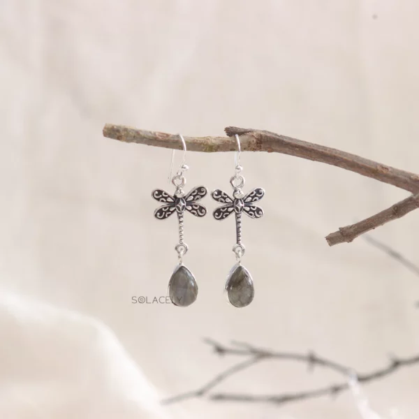 Dragonfly Sterling Silver Oxidized Crystal Earrings - Image 7