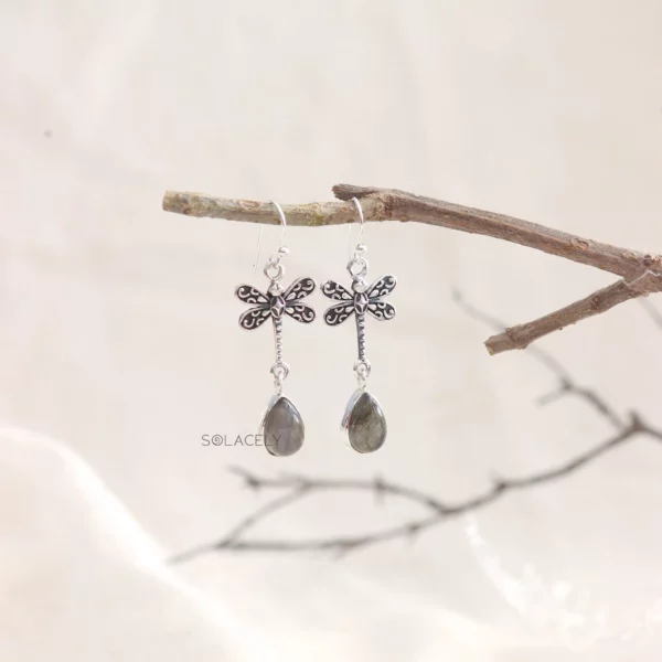 Dragonfly Sterling Silver Oxidized Crystal Earrings - Image 3