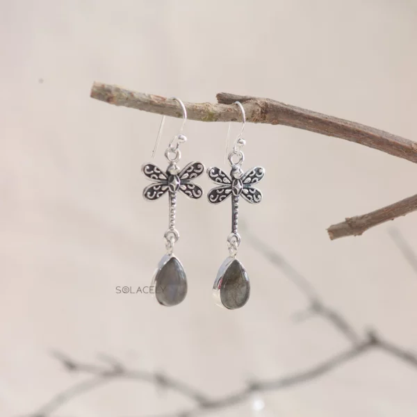 Dragonfly Sterling Silver Oxidized Crystal Earrings - Image 8
