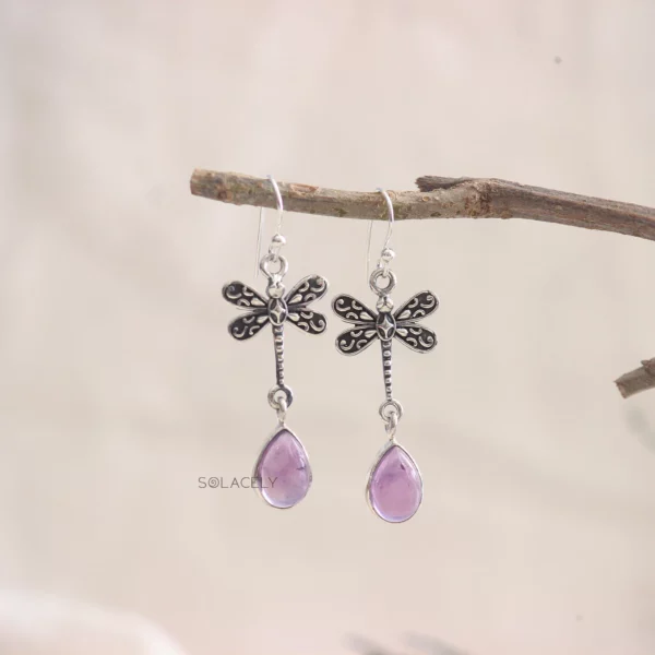 Dragonfly Sterling Silver Oxidized Crystal Earrings - Image 5