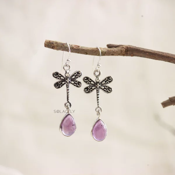 Dragonfly Sterling Silver Oxidized Crystal Earrings - Image 4
