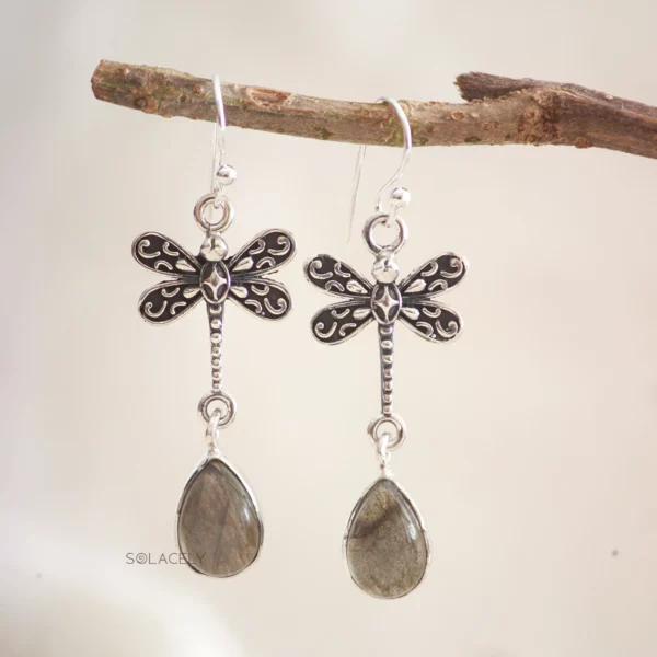 Dragonfly Sterling Silver Oxidized Crystal Earrings - Image 9