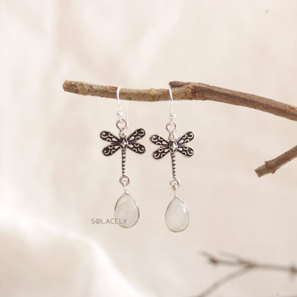 Dragonfly Sterling Silver Oxidized Crystal Earrings - Image 11