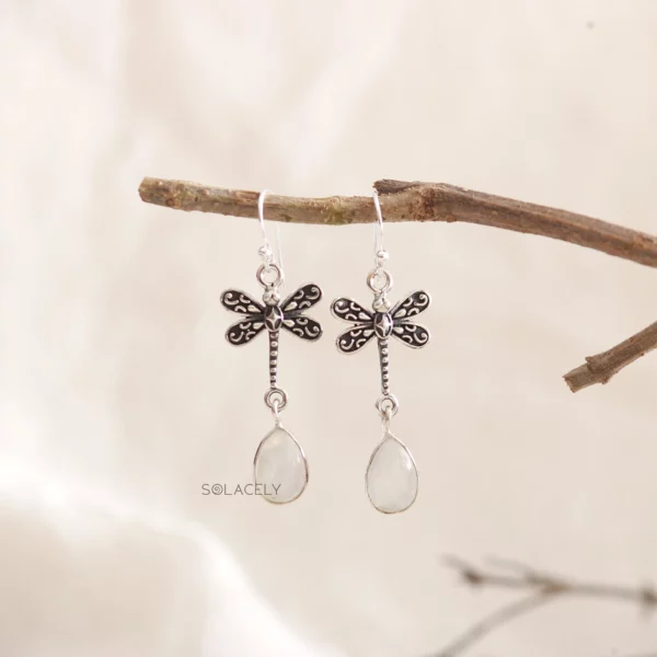 Dragonfly Sterling Silver Oxidized Crystal Earrings - Image 2