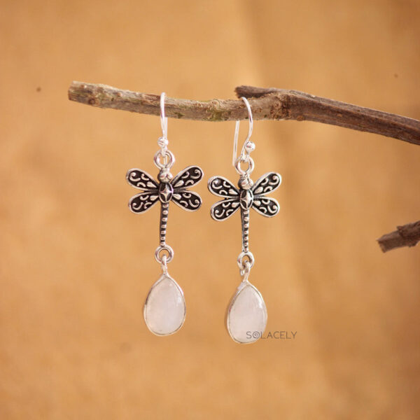 Dragonfly Sterling Silver Oxidized Crystal Earrings - Image 10