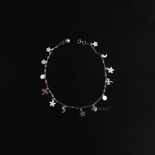 Adjustable Sterling Silver Anklet with Dainty Charms - Image 2