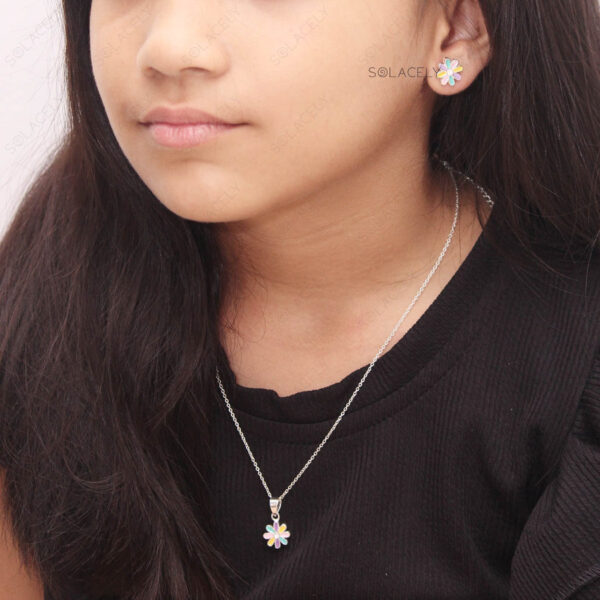 Kid's Sterling Silver Flower Charm Pendant - Image 3