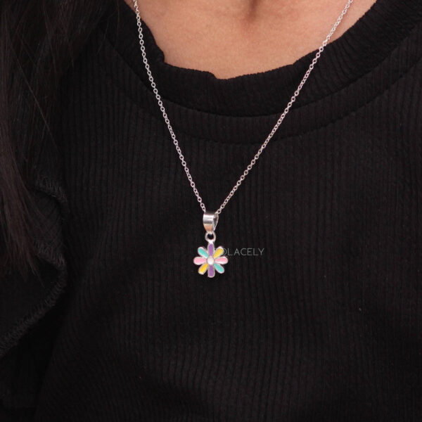 Kid's Sterling Silver Flower Charm Pendant - Image 4