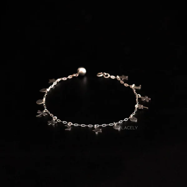 Adjustable Sterling Silver Anklet with Dainty Charms - Image 3